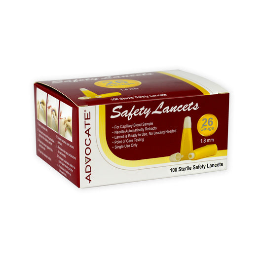 Advocate Safety Lancets 26G 100 per Box medical supply