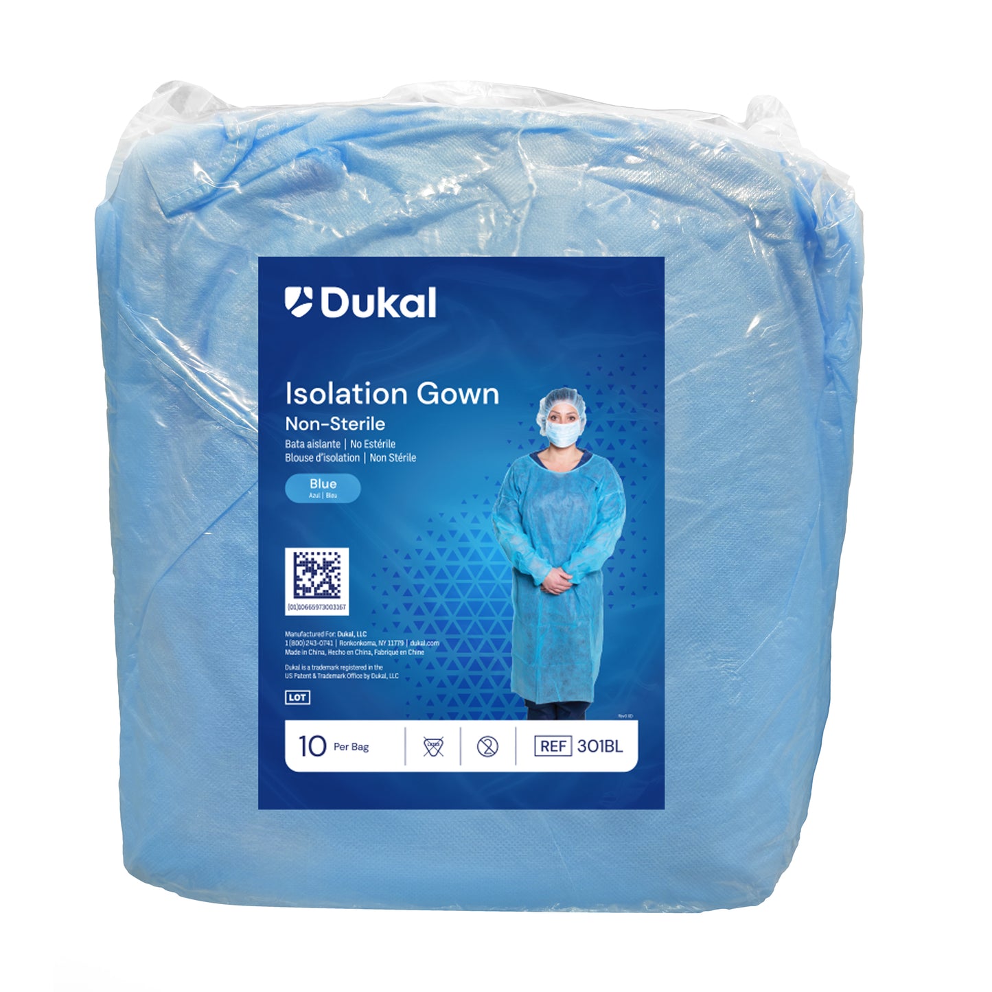 Dukal Isolation Gown One-Size Blue Case of 50 medical supply