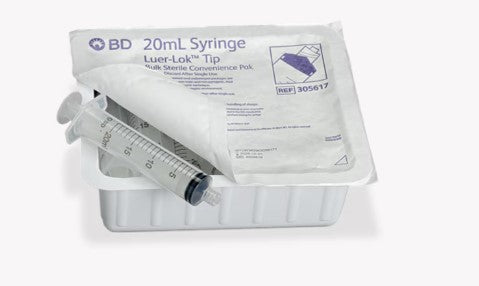 BD 20mL Luer-Lok Sterile Syringe Tray Case of 120 medical supply