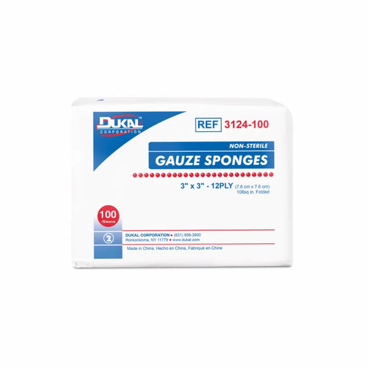 Dukal Non-Sterile Gauze Sponges 3 inch x 3 inch 12-Ply medical supply