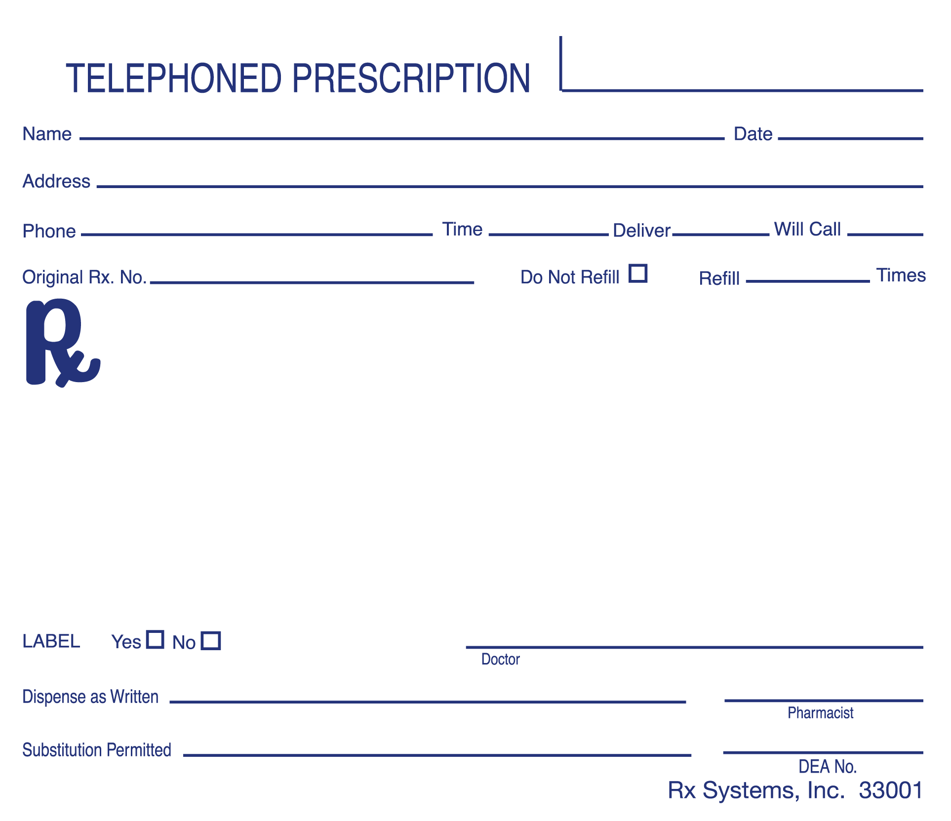 Rx Systems Blank Prescription Pads 4 x 5 in Case of 4000 medical supply