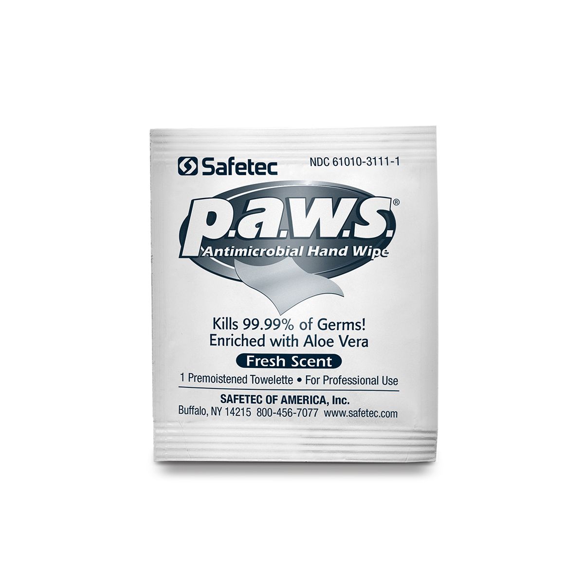 Safetec of America PAWS Antimicrobial Individual Towelette, 5" x 8", Case (SOA 34400) medical supply