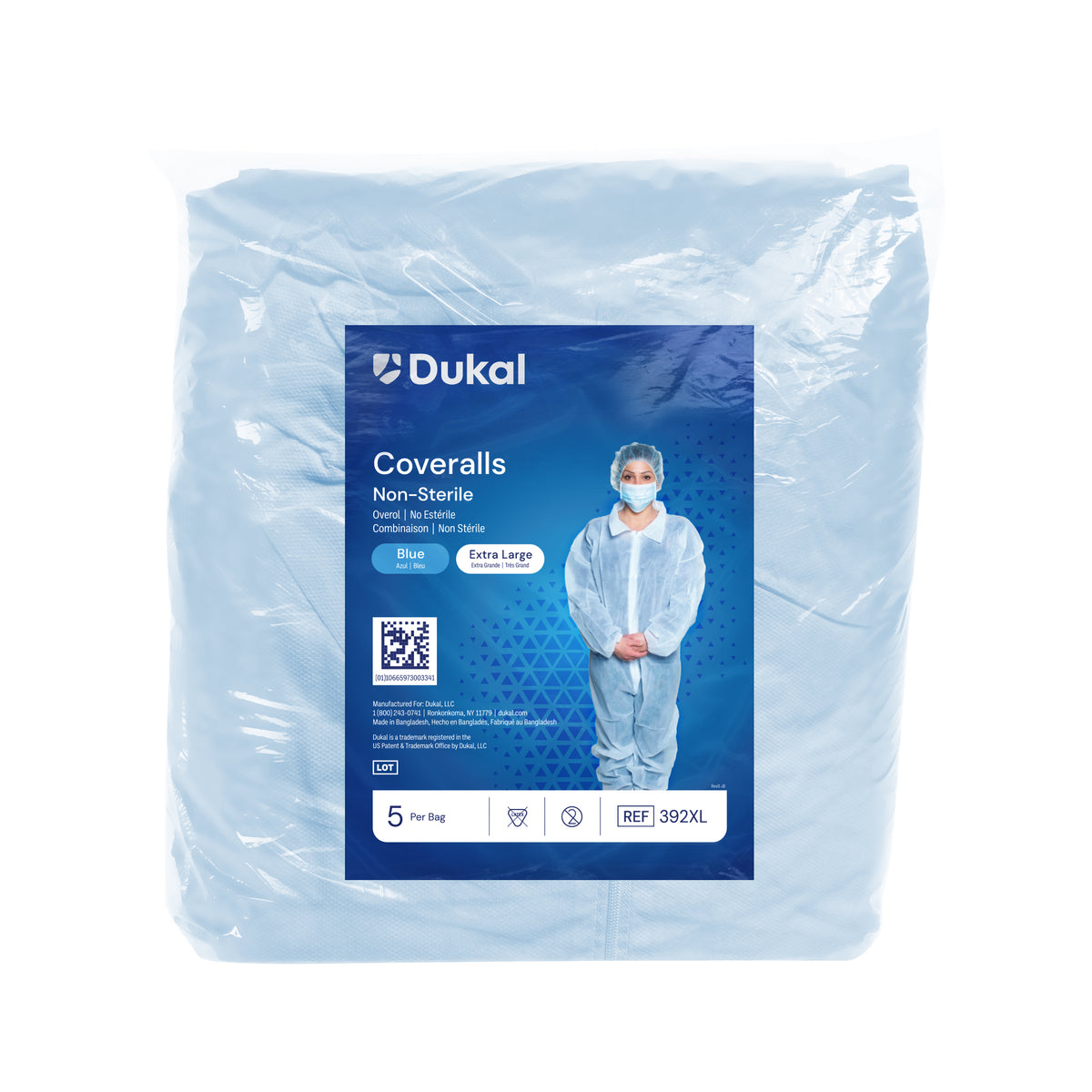 Dukal Disposable Coverall Non-Sterile Blue XL Case of 25 medical supply