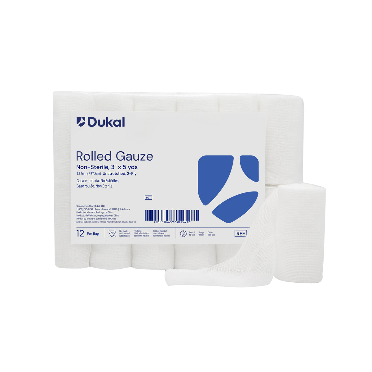 Dukal Rolled Gauze 2-Ply 3 inch x 5 yds medical supply