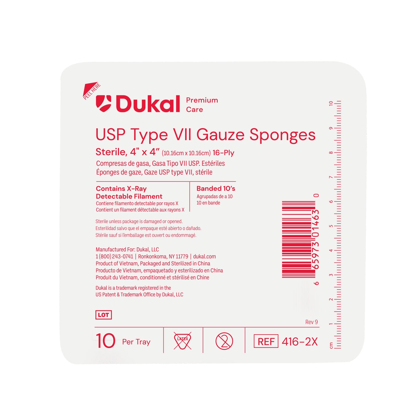 Dukal Premium Care Sterile X-Ray Detectable Gauze Sponges 16-Ply 4 inch x 4 inch medical supply
