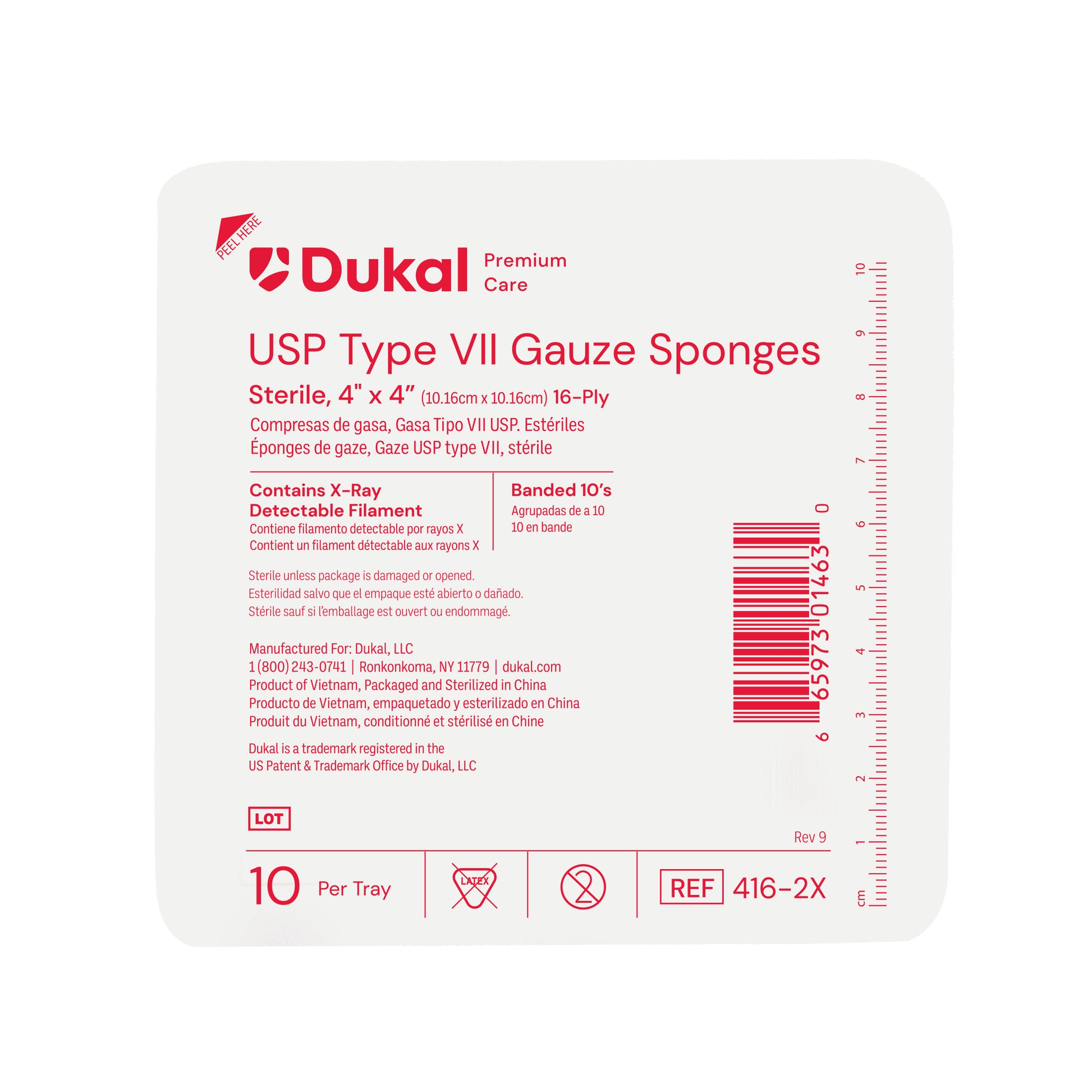 Dukal Premium Care Sterile X-Ray Detectable Gauze Sponges 16-Ply 4 inch x 4 inch medical supply