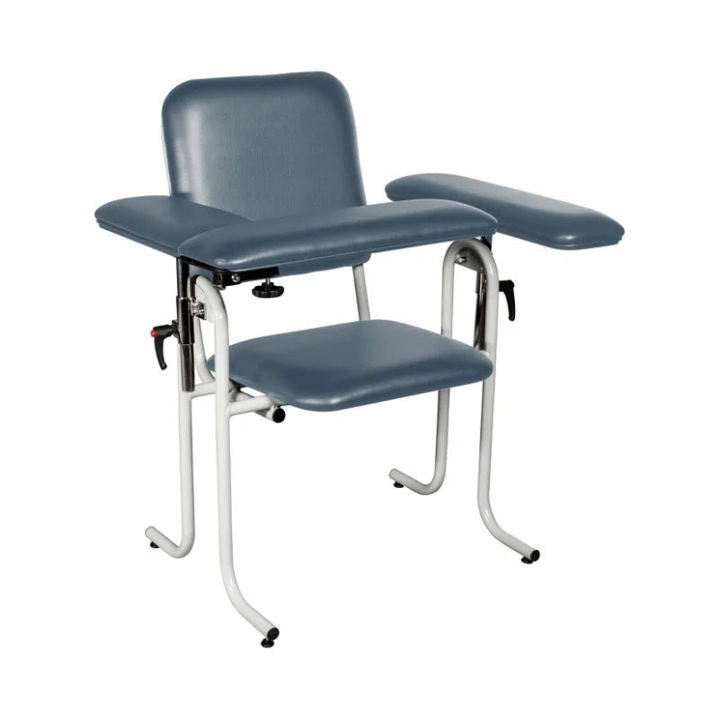 Blood Draw Chair, Upholstered, with Flip Arm (4382F-BLK), Blue