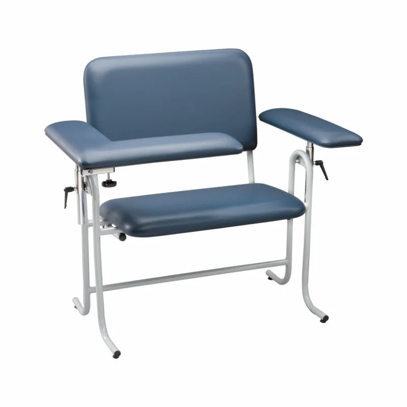 Blood Draw Chair, Bariatric, Upholstered, with Flip Arm (4382XF-BLK), Blue