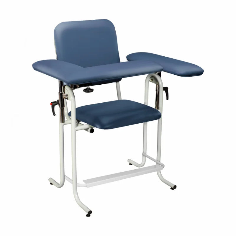 Blood Draw Chair, Tall, Upholstered, with Flip Arm (4383F-BLK), Blue