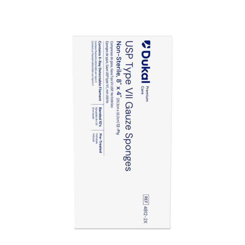 Dukal Non-Sterile X-Ray Detectable Type VII Gauze Sponges 8" x 4" 12-Ply medical supply
