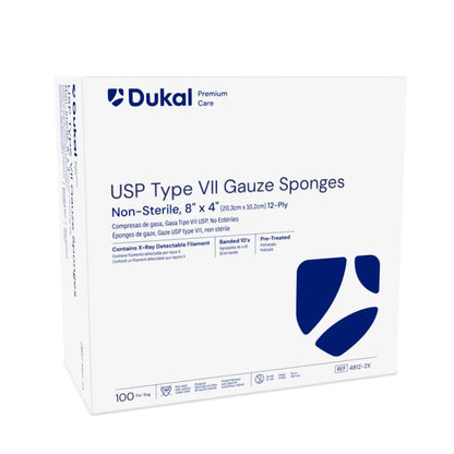 Dukal Non-Sterile X-Ray Detectable Type VII Gauze Sponges 8" x 4" 12-Ply medical supply