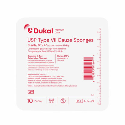 Dukal Premium Care Sterile X-Ray Detectable Gauze Sponges 12-Ply 8 inch x 4 inch medical supply