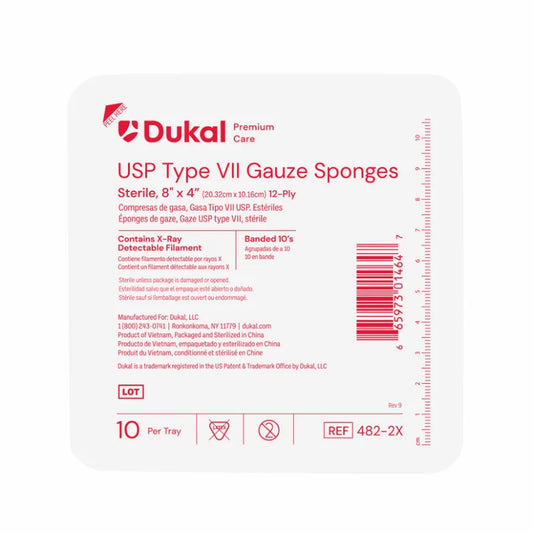 Dukal Premium Care Sterile X-Ray Detectable Gauze Sponges 12-Ply 8 inch x 4 inch medical supply