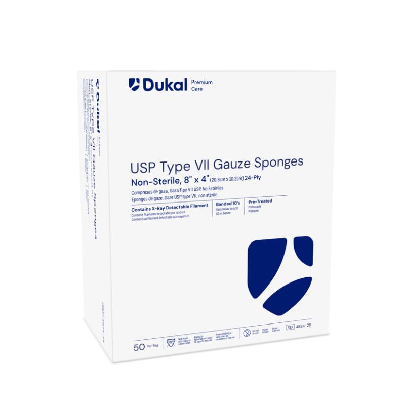 Dukal Non-Sterile X-Ray Detectable Type VII Gauze Sponges 8" x 4" 24-Ply medical supply