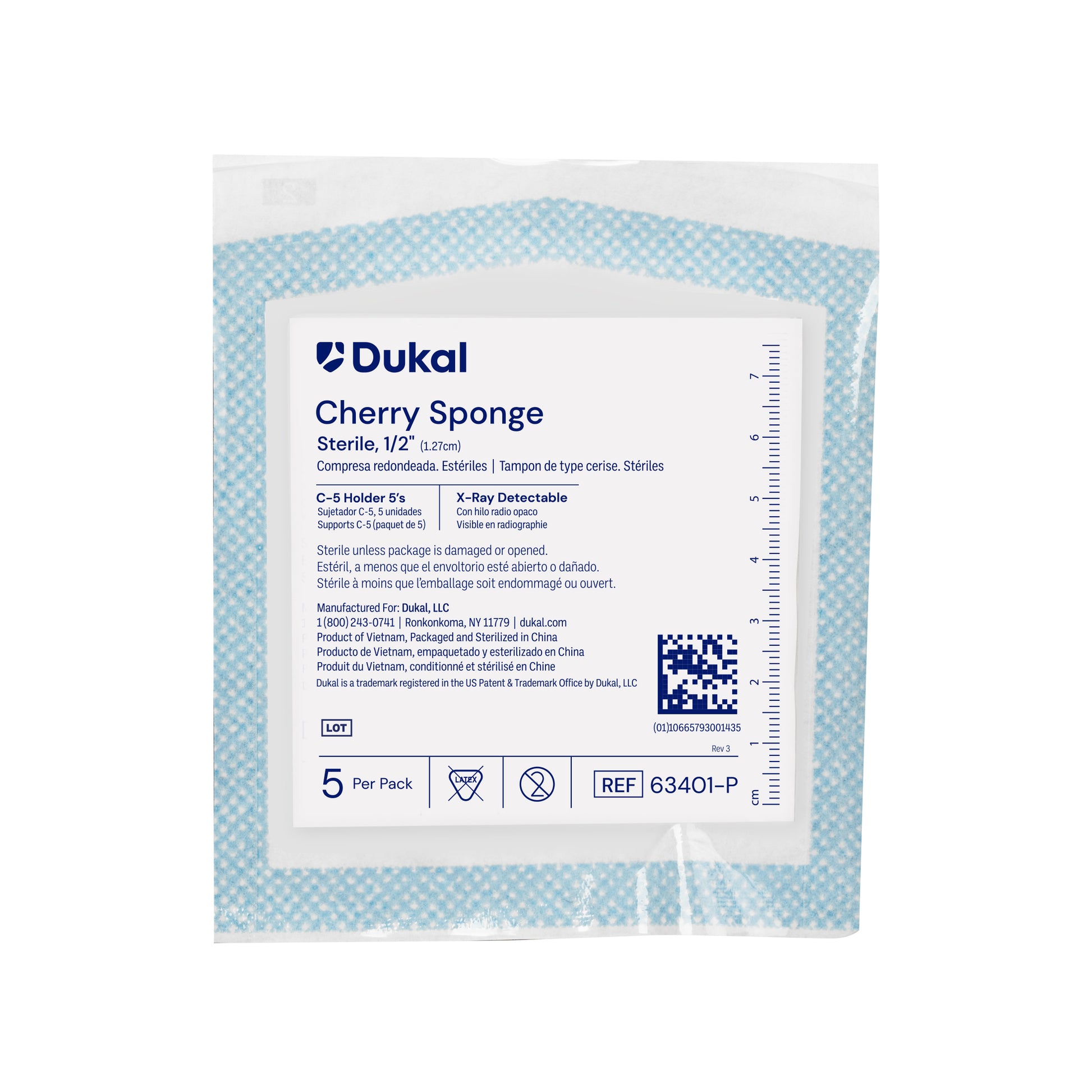 Dukal Sterile Cherry Sponges X-Ray Detectable Filament C-5 Holder 1/2 inch medical supply