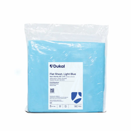 Dukal Disposable Flat Sheet 85 inch x 41 inch Light Blue 100 count case medical supply