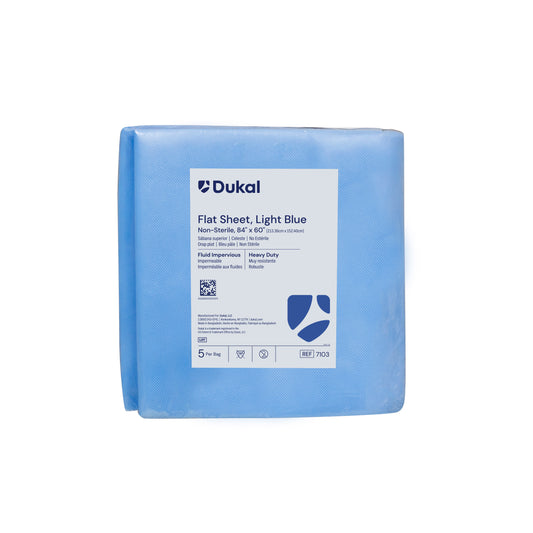 Dukal Disposable Flat Sheet 84 inch x 60 inch Light Blue 50 count case medical supply