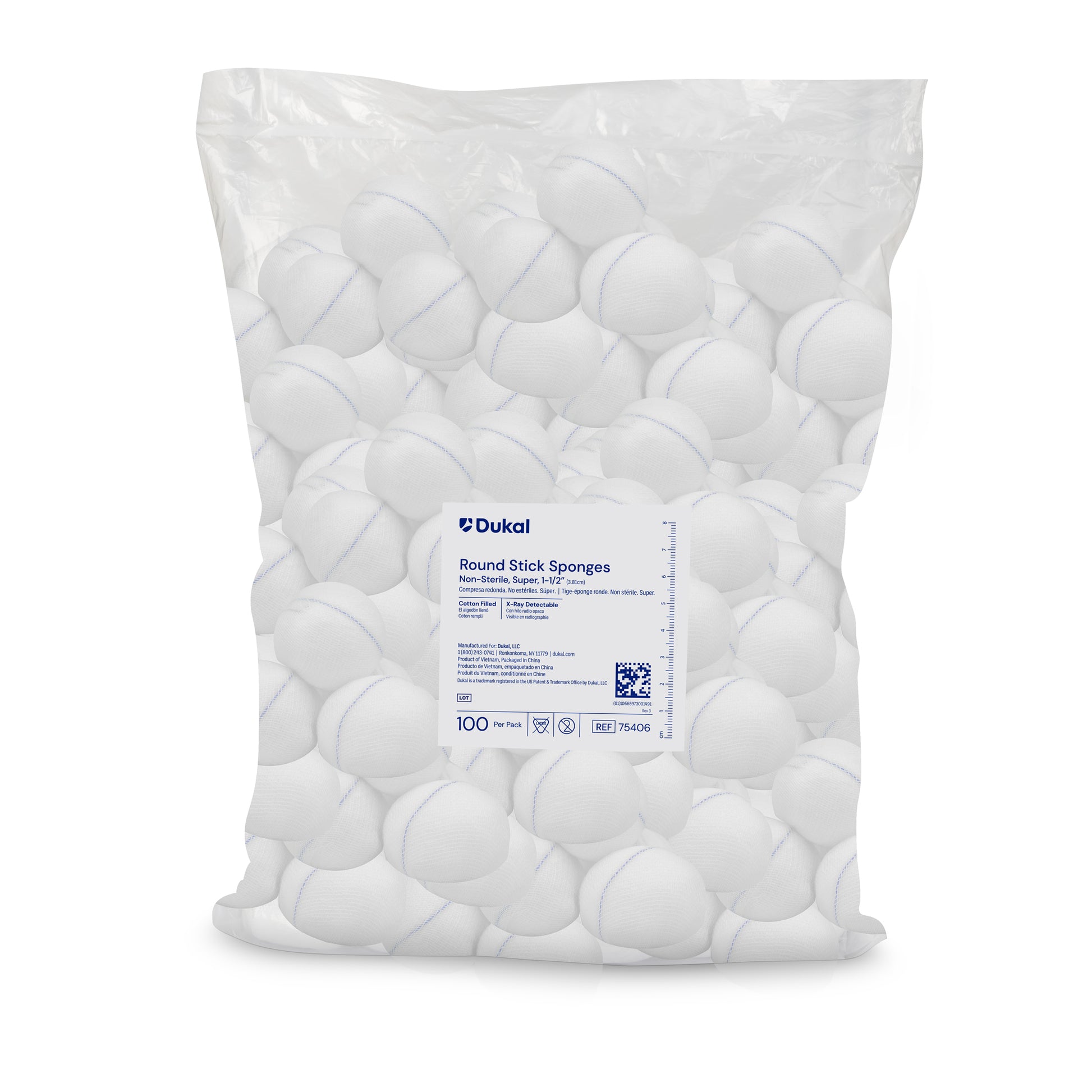 Dukal Round Stick Sponges with X-Ray Detectable Filament 1.5 inch medical supply