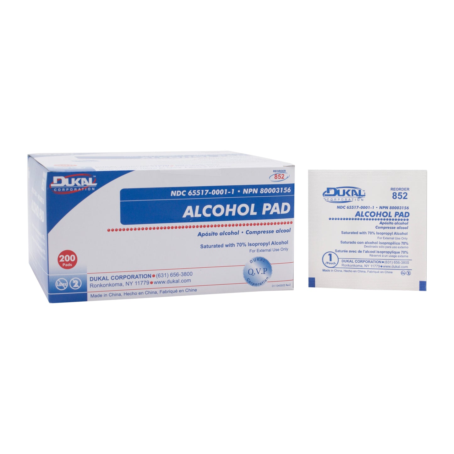 Dukal Non-Sterile Alcohol Pad 2-Ply Medium 852 Case medical supply