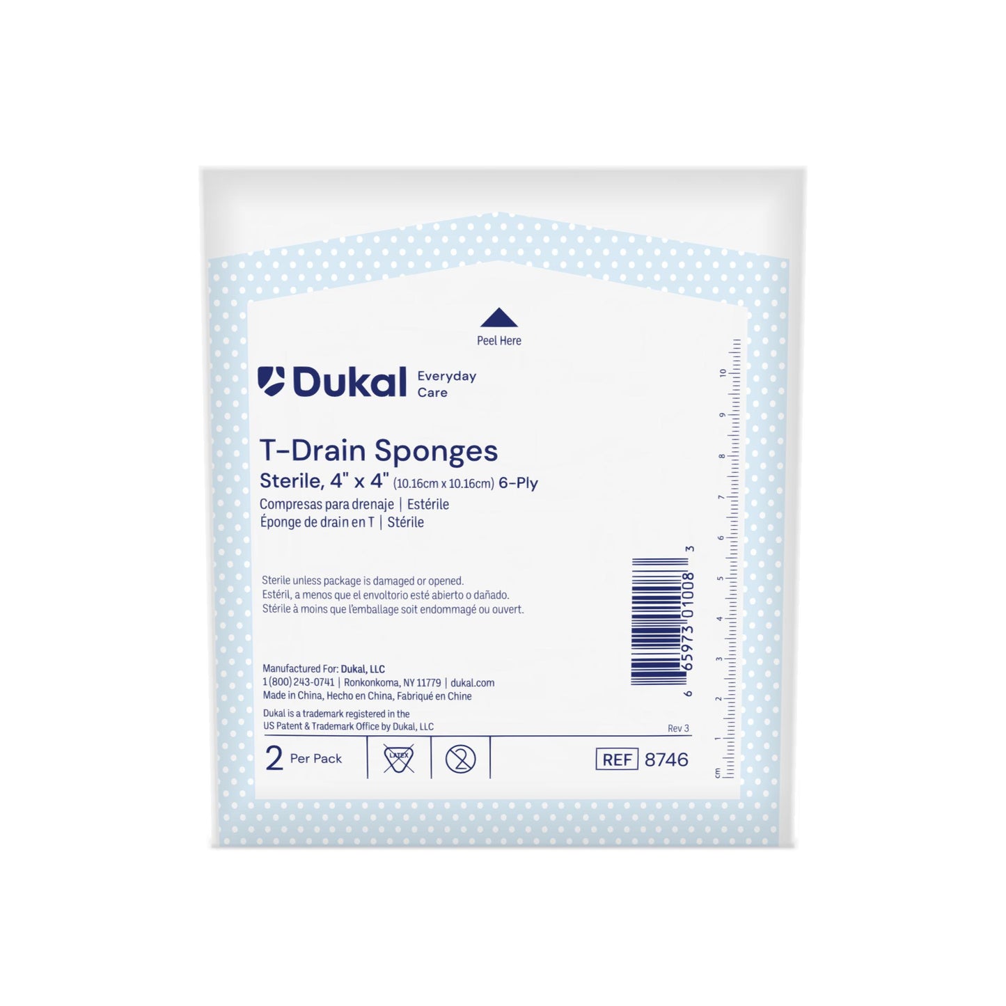 Dukal Everyday Care T-Drain Sponges 4 x 4 in 6-Ply Sterile medical supply