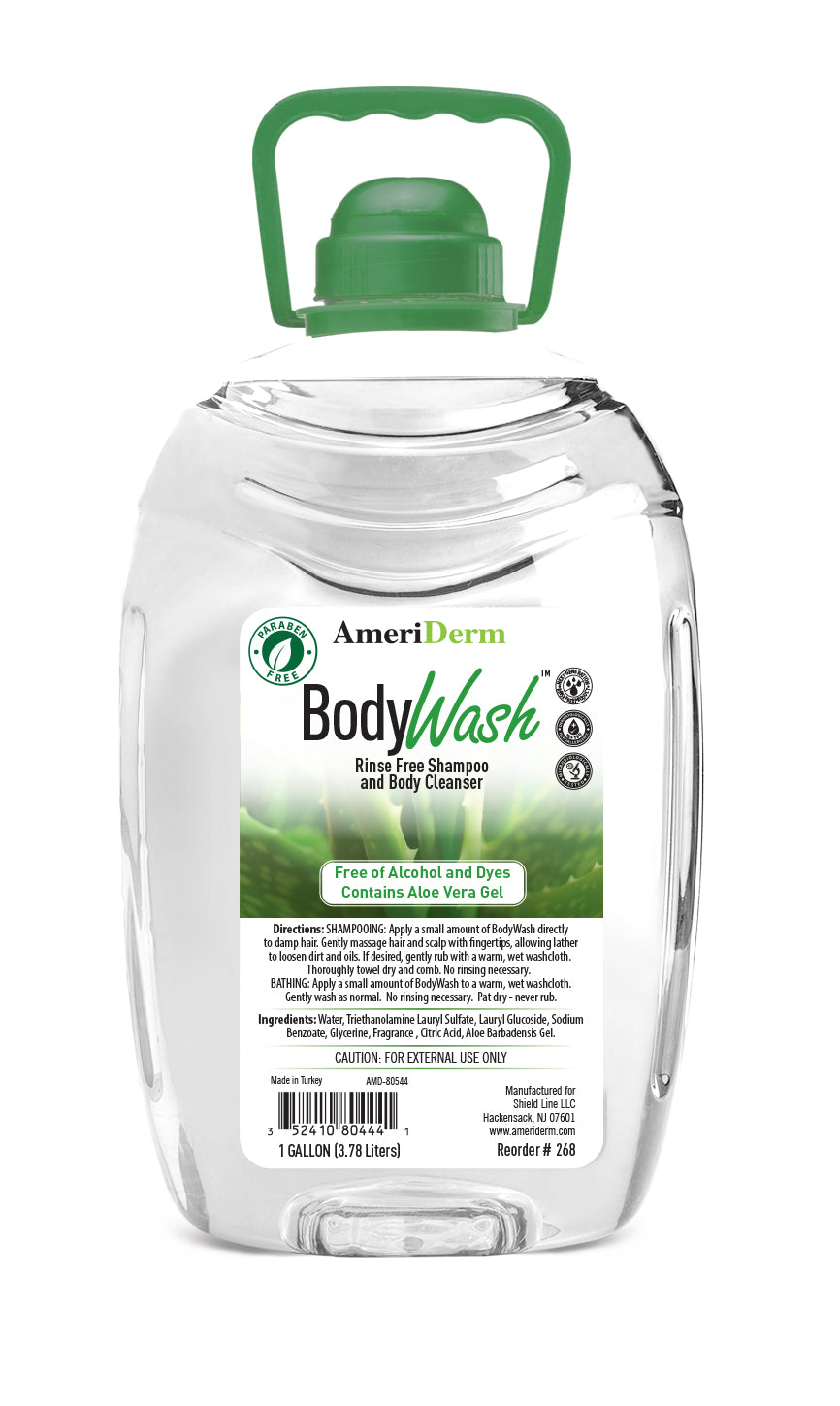 AmeriDerm Rinse Free Shampoo and Body Wash Cleanser 1 Gallon Case of 4 medical supply