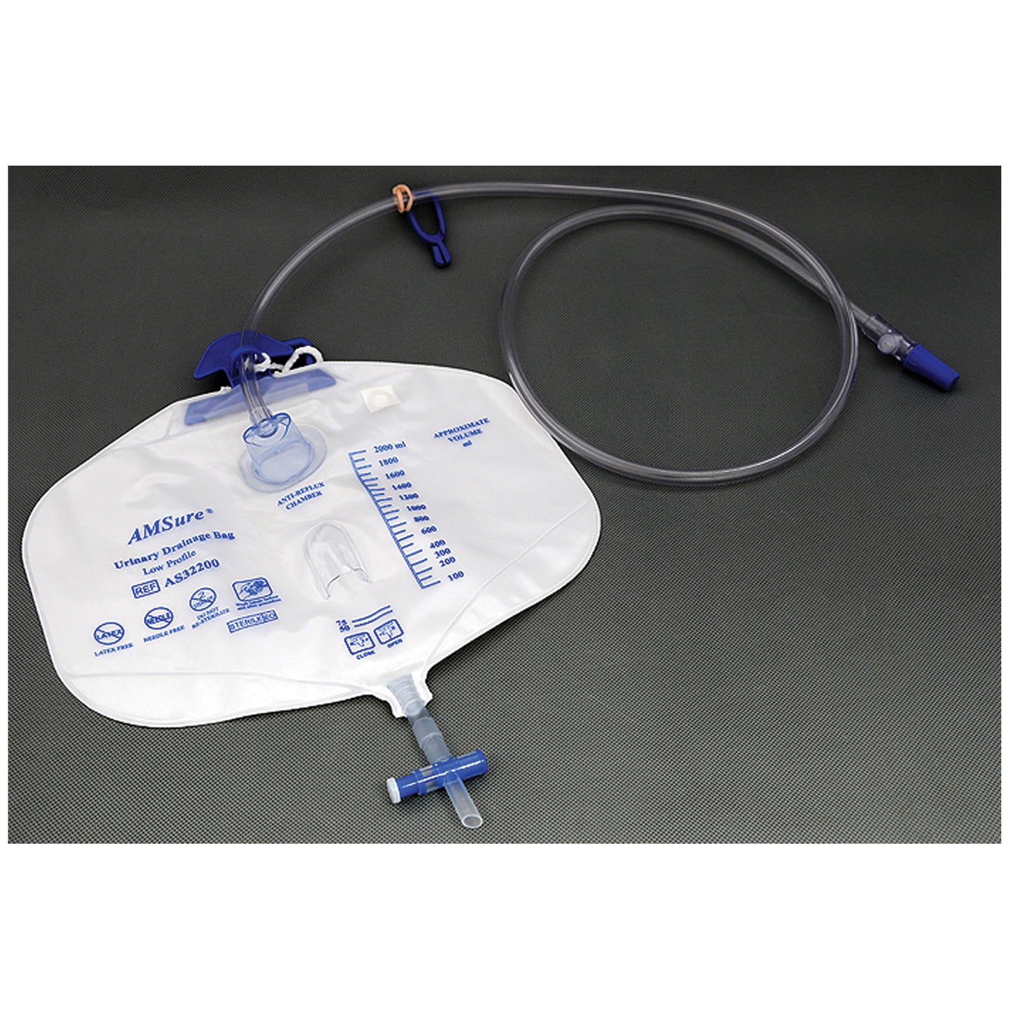 Amsino Drainage Bag 2000mL Anti-Reflux Device Single Hook Case medical supply