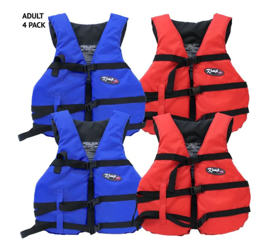 Kemp USA Adult Life Jackets 4-Pack in Carry Case 2 Blue 2 Red medical supply