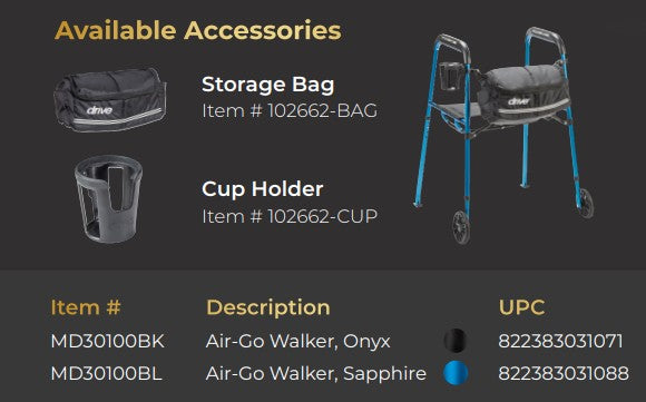 MD by Drive Air-Go Walker with Seat Sapphire medical supply