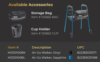 MD by Drive Air-Go Walker with Seat Sapphire medical supply