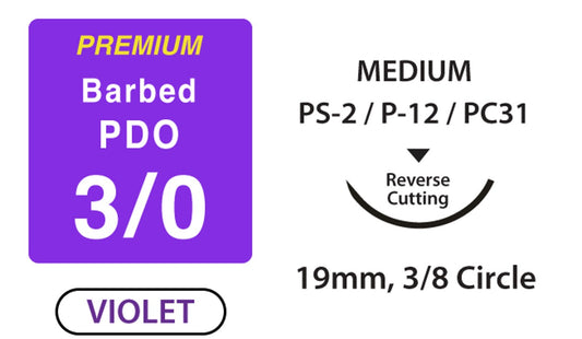 UNIFY Barbed PDO Suture 3/0 12in 19mm Reverse Cut medical supply