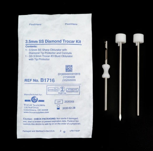 Trocar Supplies 3.5mm Stainless Steel Diamond Tip Disposable Trocar Case of 20 medical supply