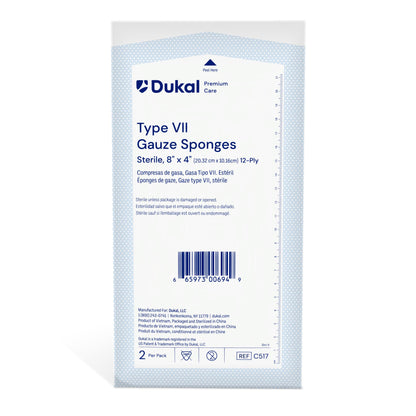 Dukal Premium Care Sterile Gauze Sponges 12-Ply 8 inch x 4 inch medical supply