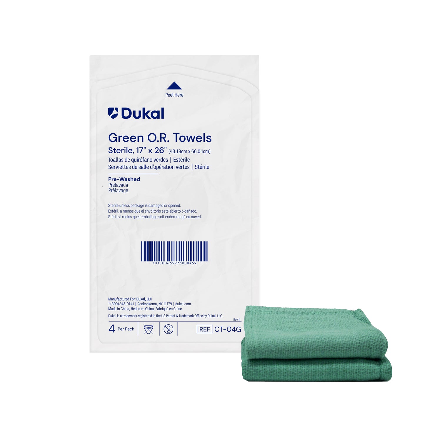 Dukal Sterile OR Towels 4/Pack 17x26 Green medical supply