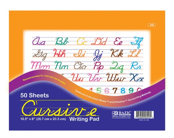 BAZIC Cursive Writing Pads - 50 Sheets, 10.5" x 8" (9310208) medical supply