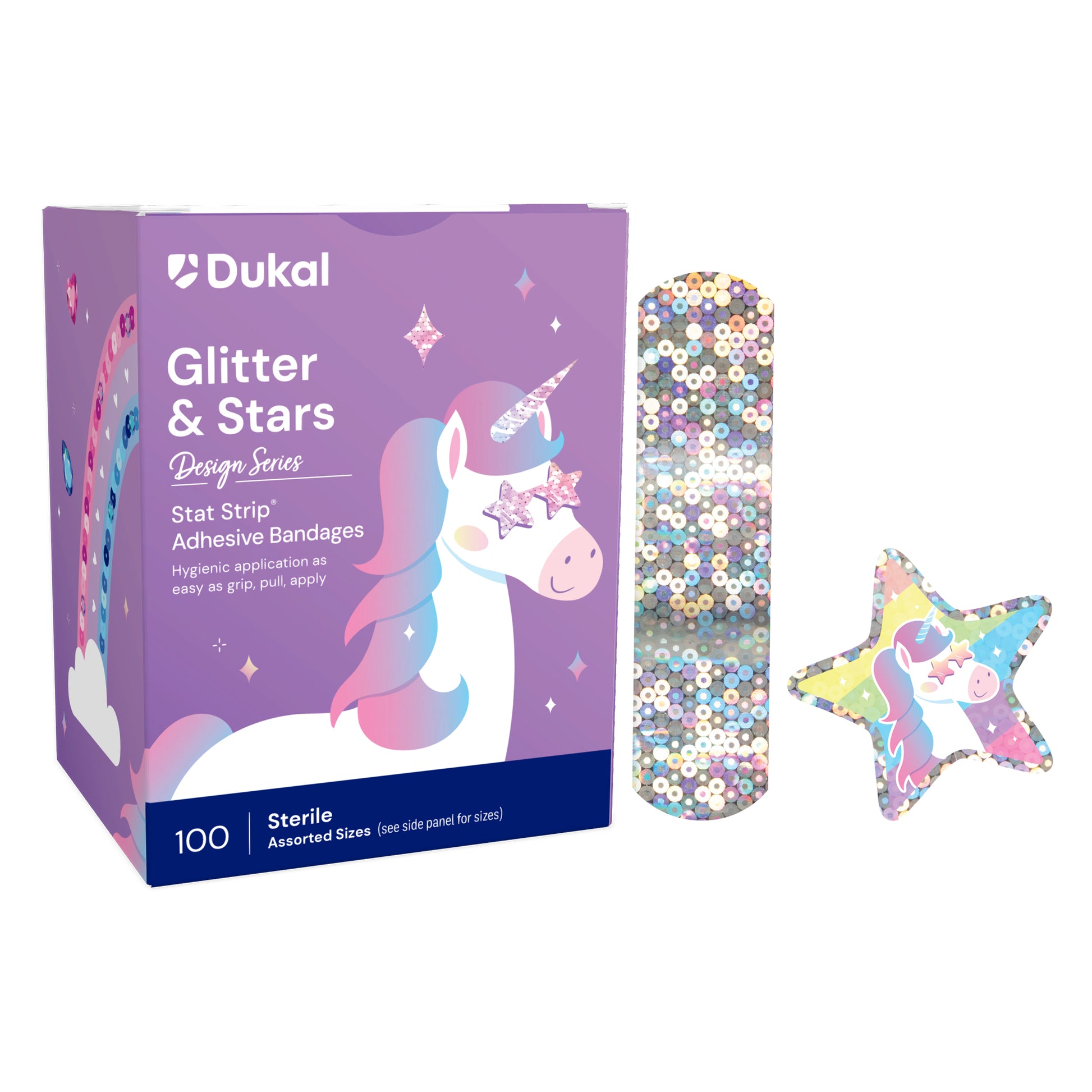 American White Cross Glitter & Stars Adhesive Bandages 3/4 x 3 inch Case medical supply