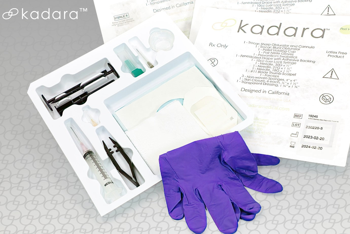 Kadara Medical 3.2mm ABS Plastic Disposable Trocar Kit Small Gloves Case of 16 medical supply