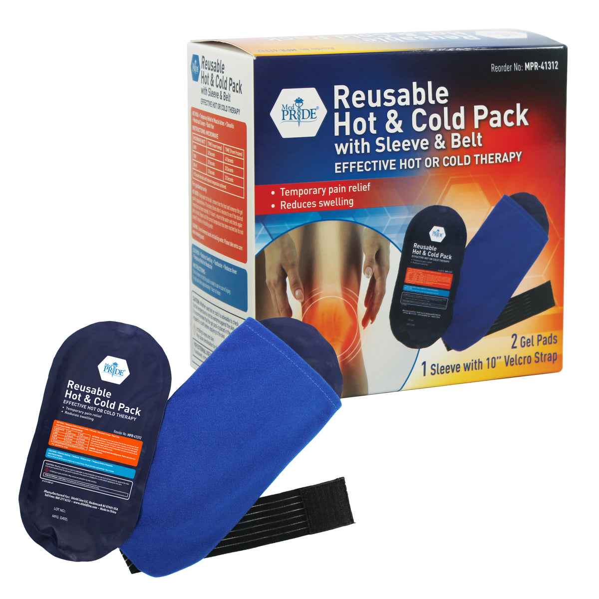 MedPride Reusable Hot Cold Pack 10.4" x 5.3" with Sleeve and Belt medical supply