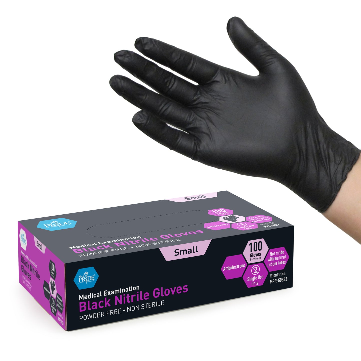 MedPride Black Nitrile Exam Gloves Small Powder-Free Case medical supply