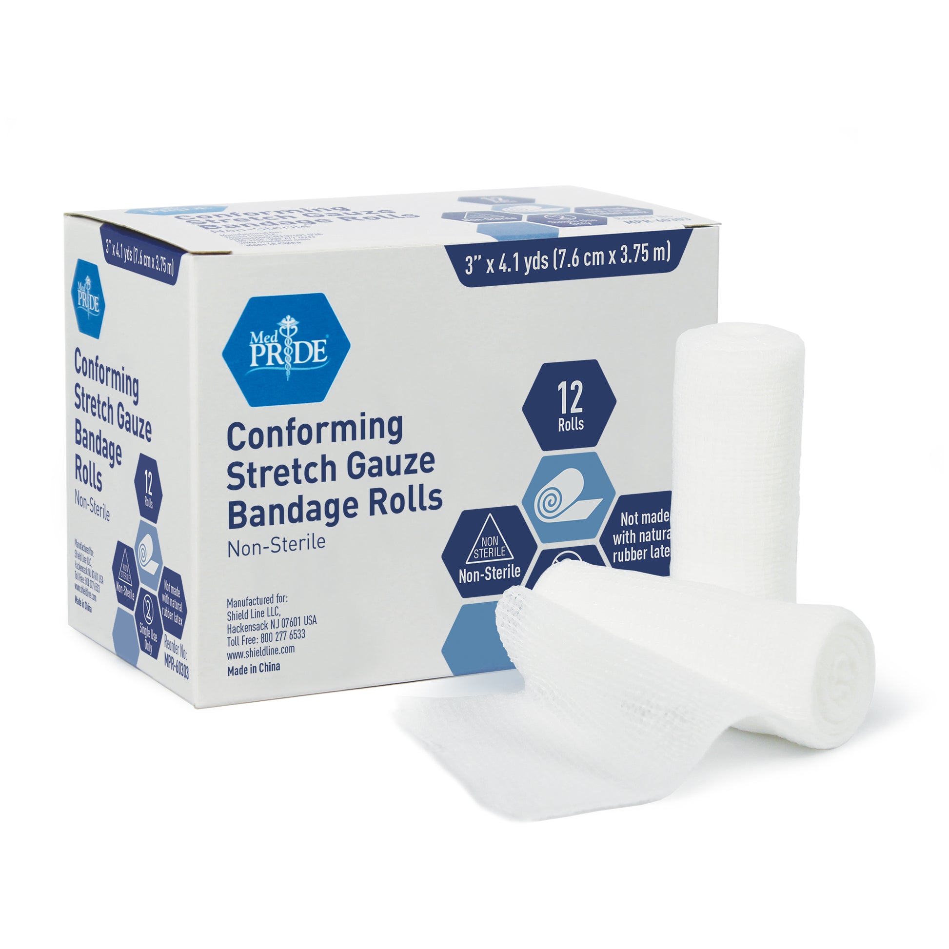 MedPride Stretch Gauze Bandage Roll 3 in 8/12/cs medical supply