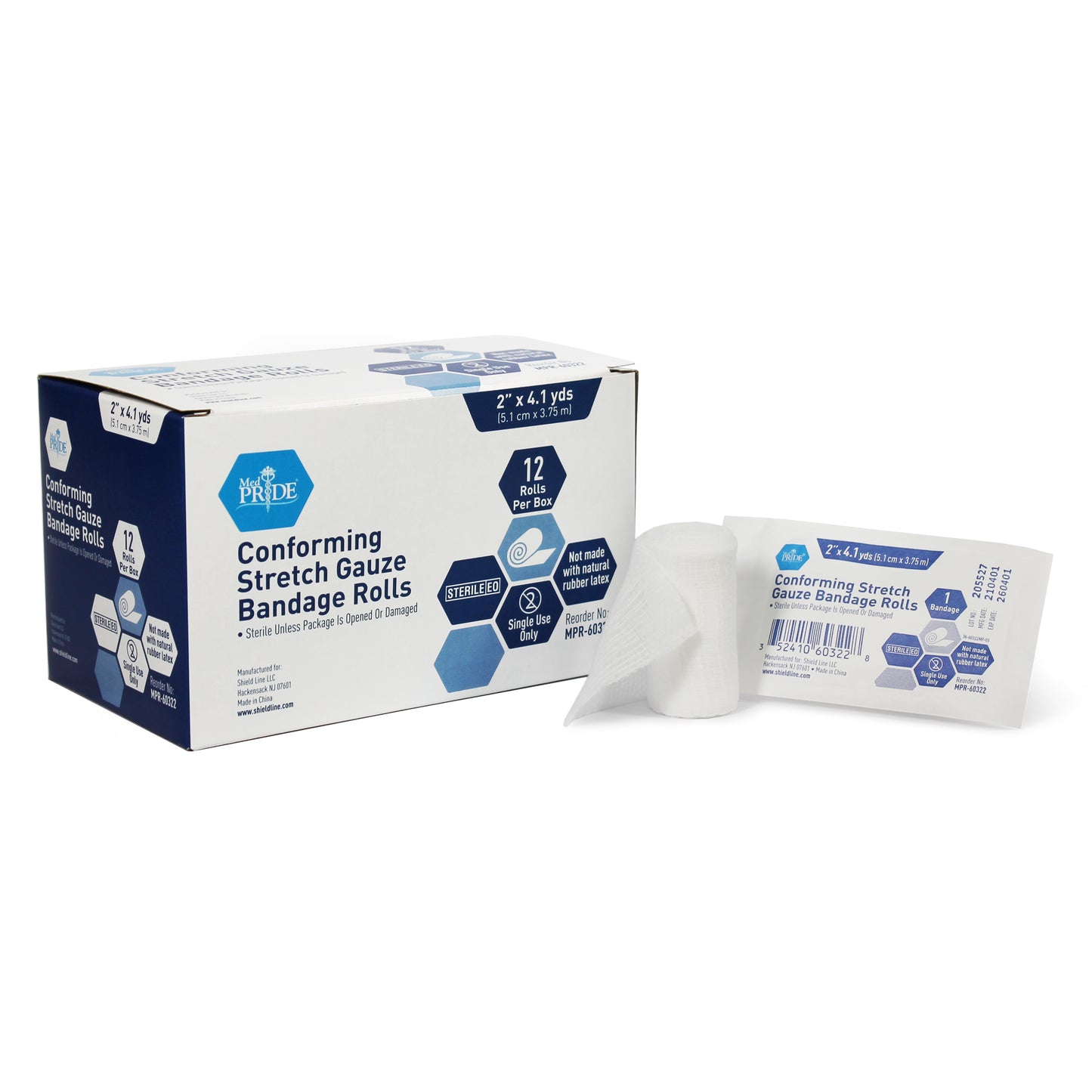 MedPride Conforming Stretch Gauze Bandage Roll 2 in Case medical supply