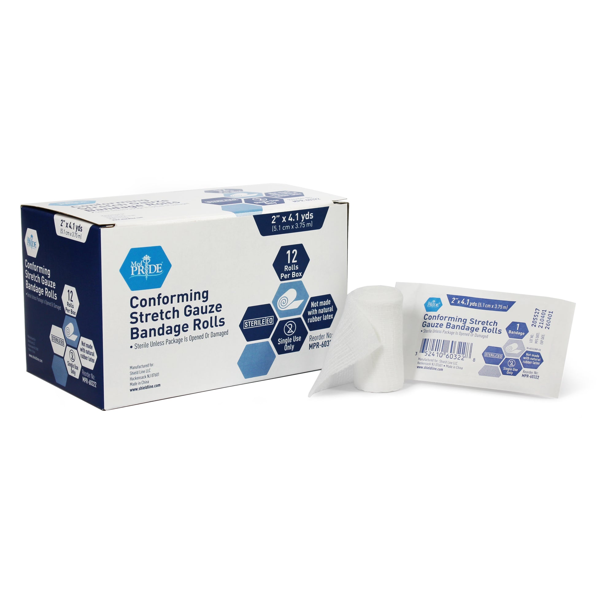 MedPride Conforming Stretch Gauze Bandage Roll 2 in Case medical supply