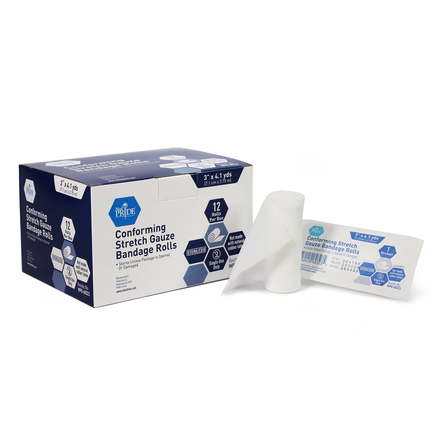 MedPride Conforming Stretch Gauze Bandage Roll 3 in Case medical supply