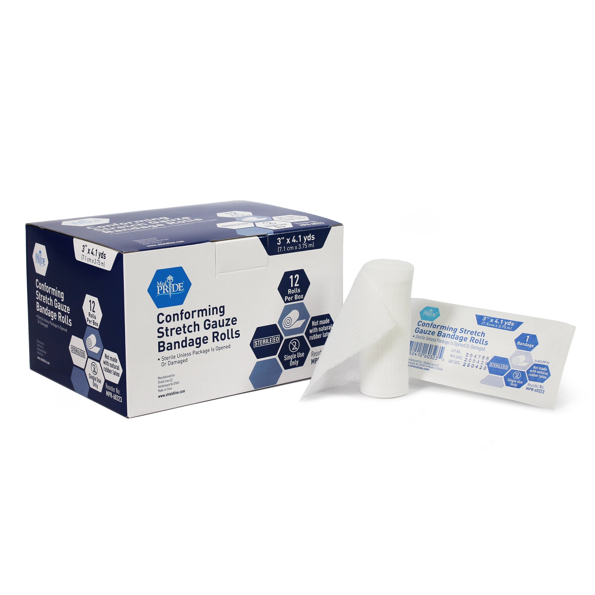 MedPride Conforming Stretch Gauze Bandage Roll 3 in Case medical supply