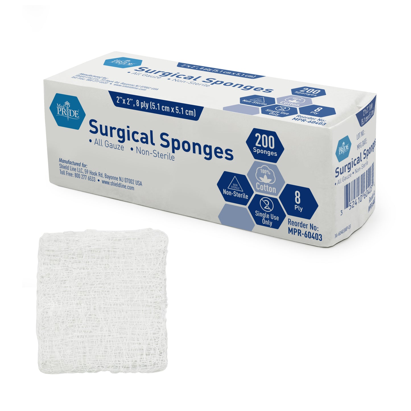 MedPride Gauze Sponge 2 x 2 8-Ply N/S 25/200/cs medical supply
