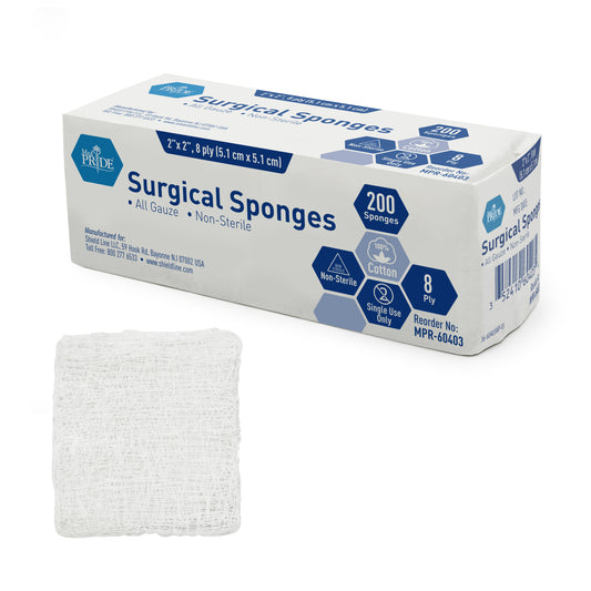 MedPride Gauze Sponge 2 x 2 8-Ply N/S 25/200/cs medical supply