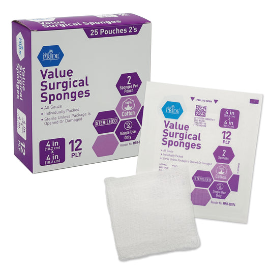 MedPride Sterile Gauze Sponge 4x4 12-Ply 1200 Case medical supply