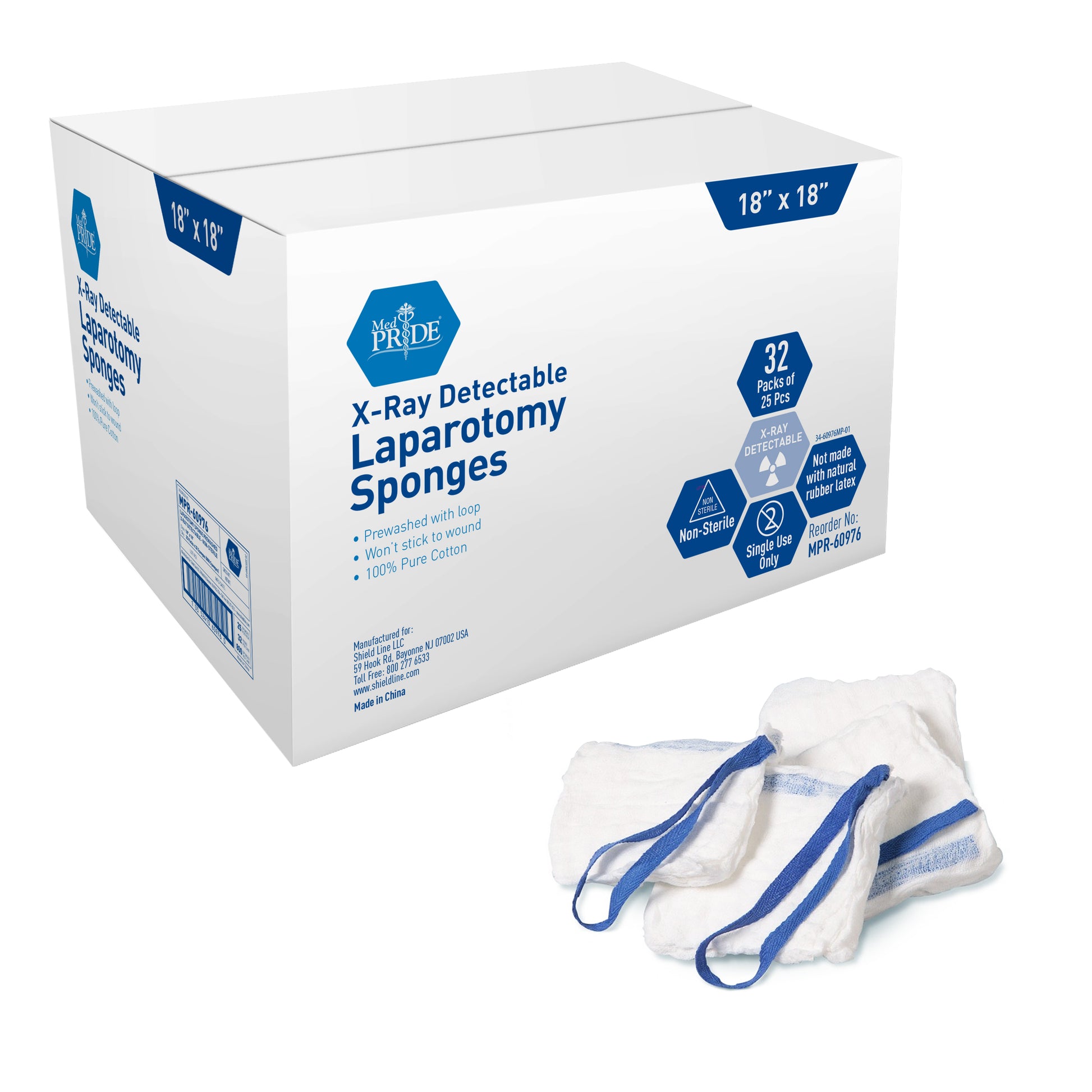 MedPride Laparotomy Sponge Non Sterile X-ray Detectable 18x18 medical supply