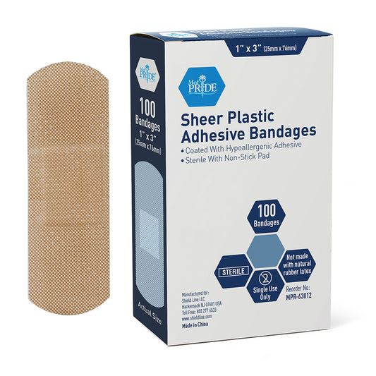 MedPride Sheer Plastic Strips Adhesive Bandage 1 x 3 Sterile Case medical supply