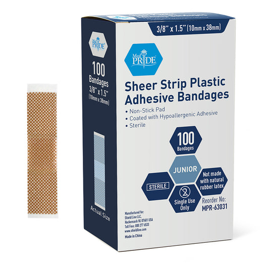 MedPride Sheer Jr Adhesive Bandage 3/8 x 1.5 Sterile Case medical supply