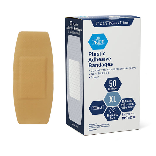 MedPride Plastic Adhesive Bandage X-Lg 2 x 4.5 Sterile Case medical supply